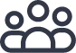 A black outline of three people, they are stylised so that their heads are circles and their bodies are ovals.