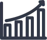 A black outline of a bar chart, each bar is taller than the last.