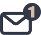 A black outline of a letter with a circle on the top right corner of it that contains a 1.
