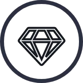 A black outline of a circle that contains a white outline of a diamond.