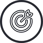 A black outline of a circle with a white outline of a dart board with a dart in the middle within it.