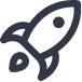 A black outline of a rocket ship.